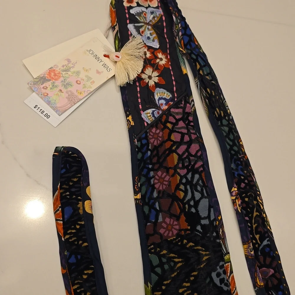 Johnny Was Silk Soundbath Velvet Butterfly Flower Tie Belt Catherine Navah $118 - Picture 7 of 10